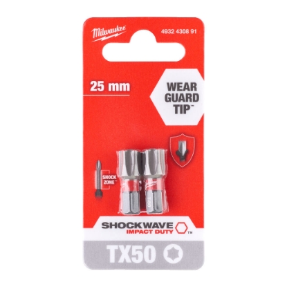 MILWAUKEE BITS SHOCKWAVE TX50 X 25MM 2 STK.