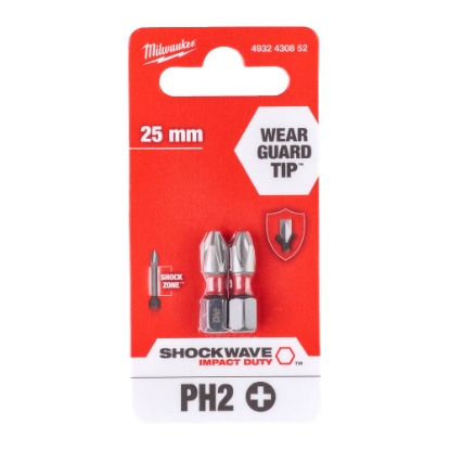 MILWAUKEE BITS SHOCKWAVE PH2 X 25MM 2 STK.