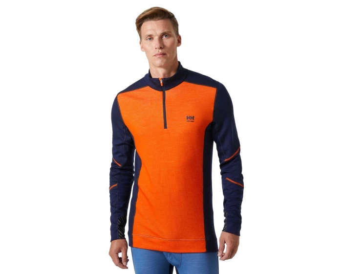 HELLY HANSEN TRØYE MERINO LIFA HALF-ZIP NAVY/ORANSJE