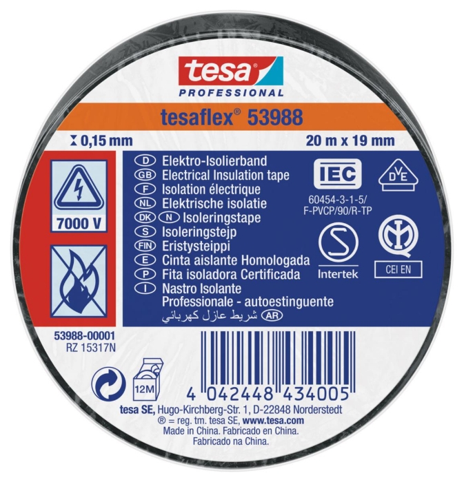 Tesa Tape EL 53988 19MMX20M Sort